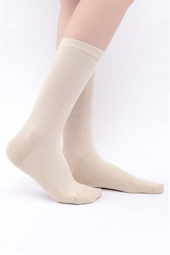 Mısırlı Kadın Modal Kaşmir Tekli Soket Çorap Taş Rengi