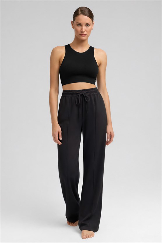 Mısırlı Kadın Modal Önü Dikişli Düz Paça Pantolon Antrasit