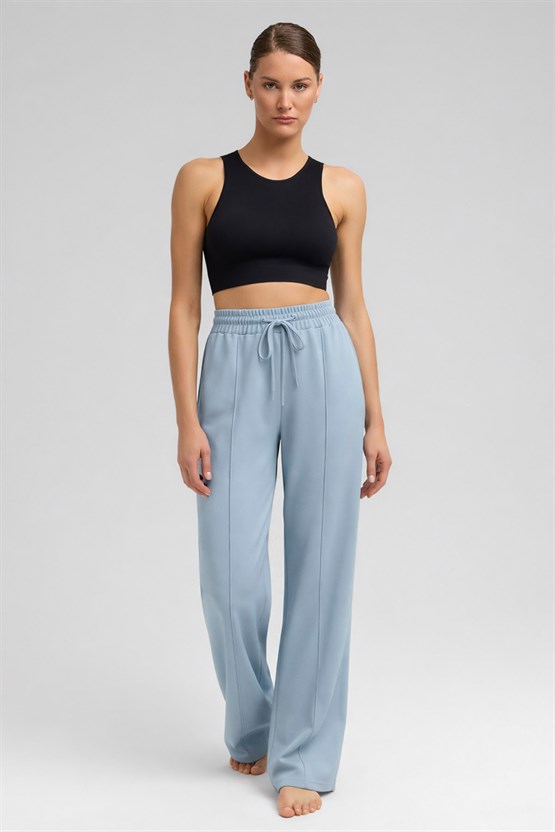 Mısırlı Kadın Modal Önü Dikişli Düz Paça Pantolon Mavi