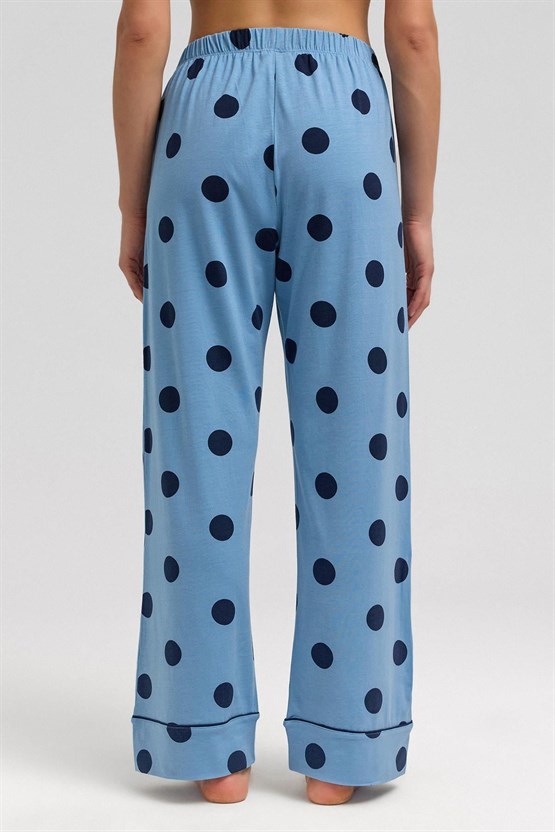 Mısırlı Kadın Modal Örme Puantiyeli Pijama Alt / Pantolon Bebe Mavisi