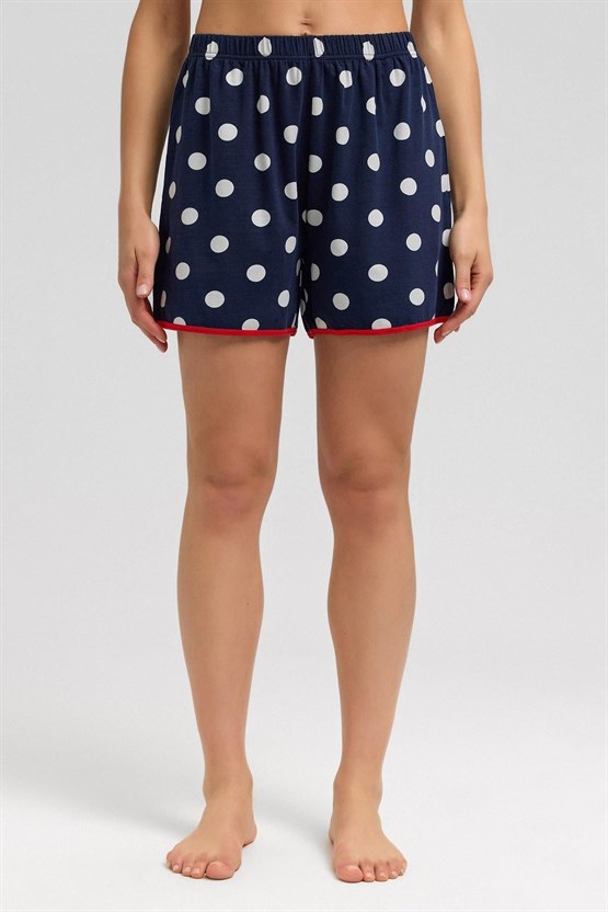 Mısırlı Kadın Modal Puantiyeli İp Askılı Şort Takımı Lacivert