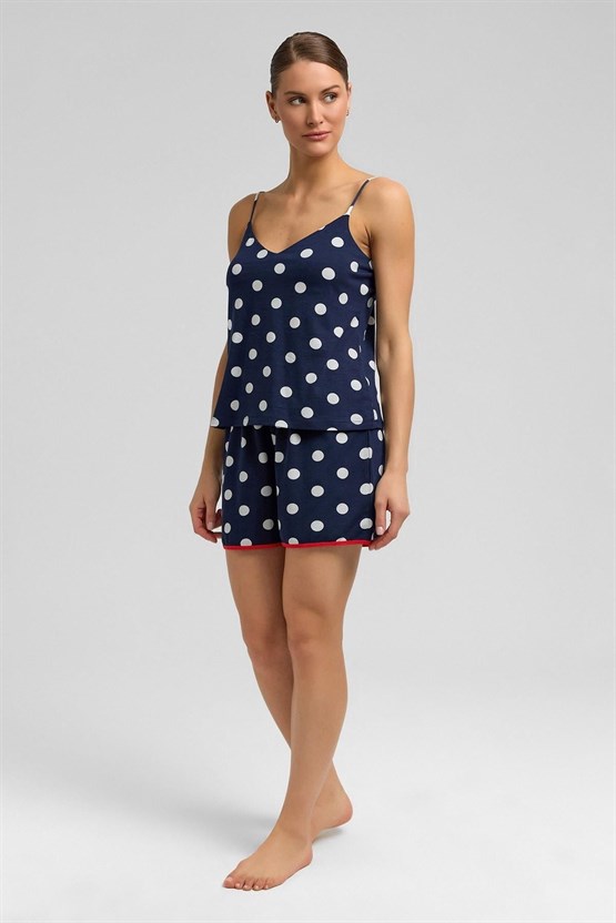 Mısırlı Kadın Modal Puantiyeli İp Askılı Şort Takımı Lacivert