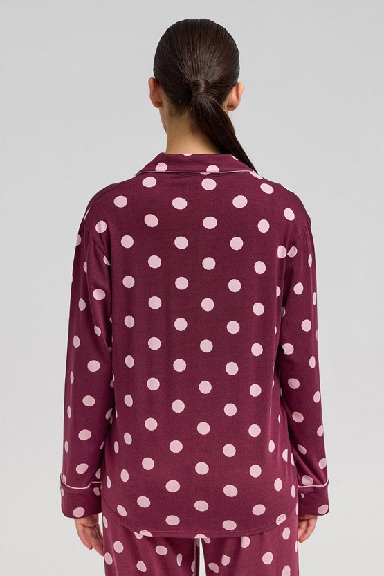Mısırlı Kadın Modal Puantiyeli Pijama Takımı Bordo