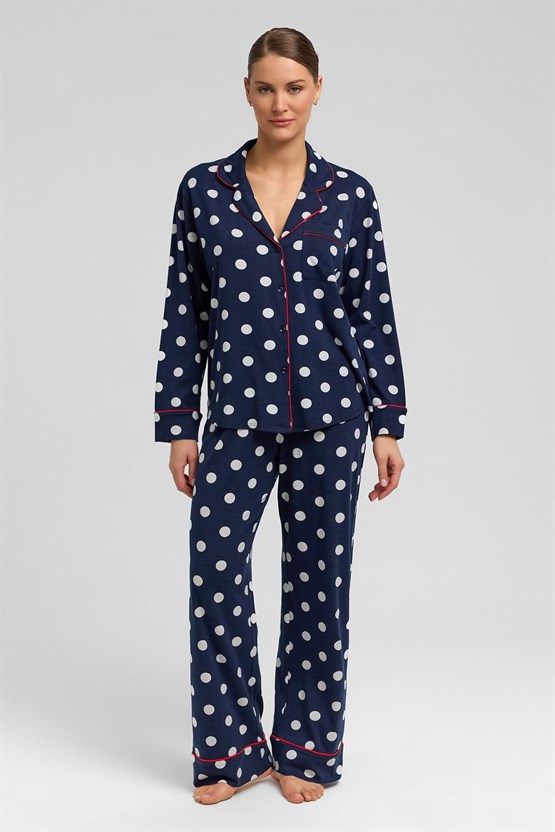 Mısırlı Kadın Modal Puantiyeli Pijama Takımı Lacivert