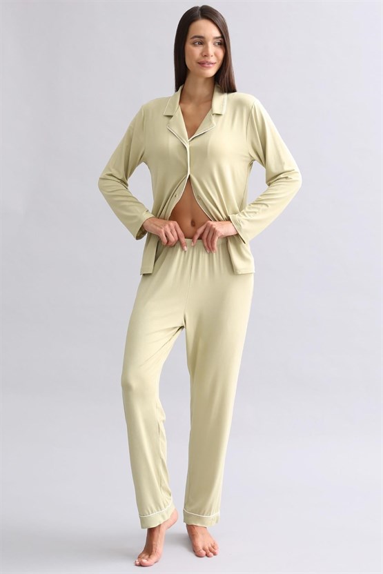 Mısırlı Kadın Modal Uzun Kollu Gömlek Adaçayı Yeşili