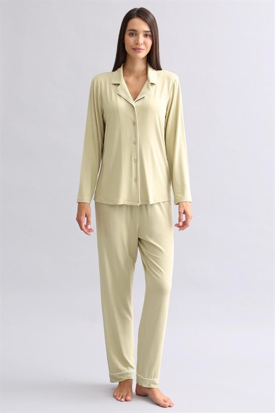 Mısırlı Kadın Modal Uzun Kollu Gömlek Adaçayı Yeşili