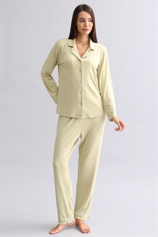 Mısırlı Kadın Modal Uzun Kollu Gömlek Adaçayı Yeşili