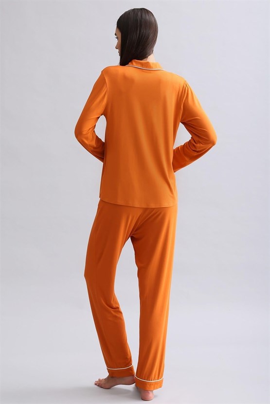 Mısırlı Kadın Modal Uzun Kollu Gömlek Pas Kırmızı