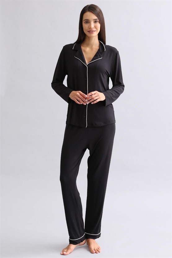 Mısırlı Kadın Modal Uzun Kollu Gömlek Siyah