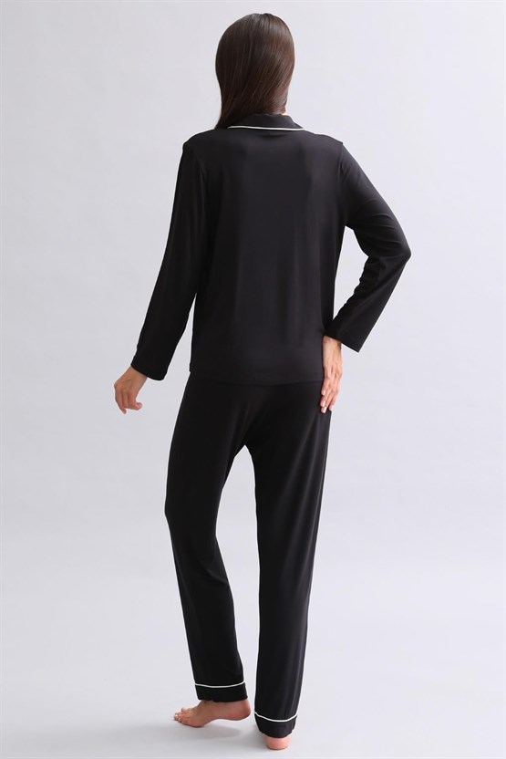 Mısırlı Kadın Modal Uzun Kollu Gömlek Siyah