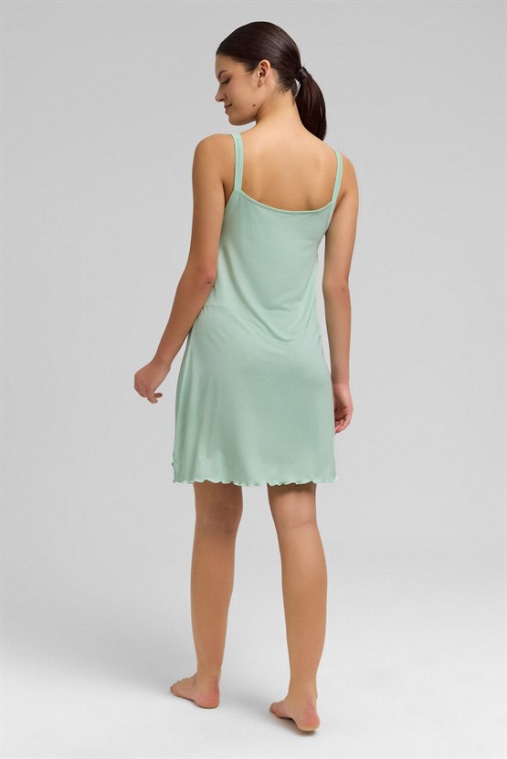 Mısırlı Kadın Örme İp Askılı Gecelik Açık Yeşil