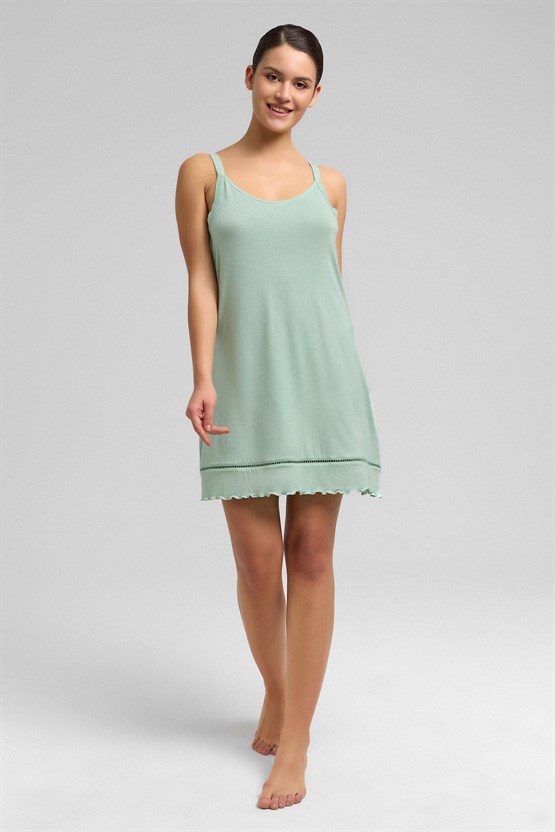 Mısırlı Kadın Örme İp Askılı Gecelik Açık Yeşil