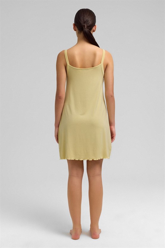 Mısırlı Kadın Örme İp Askılı Gecelik Açık Sarı