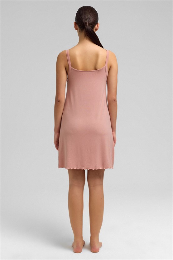 Mısırlı Kadın Örme İp Askılı Gecelik Somon