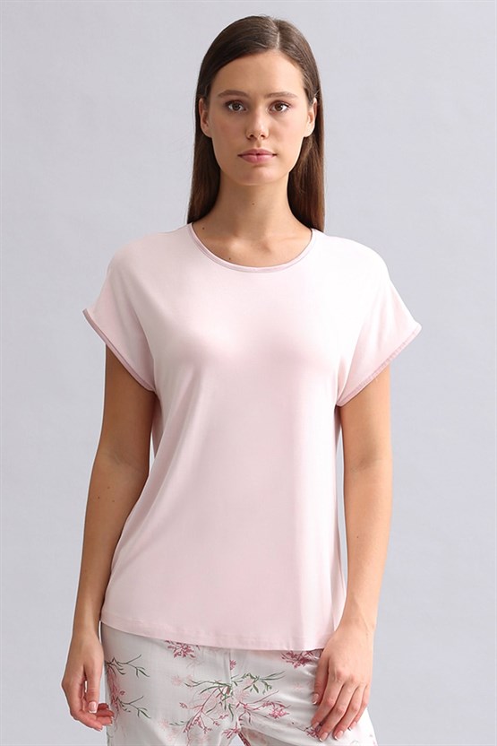 Mısırlı Kadın Örme Kısa Kol T-shirt Açık Pembe