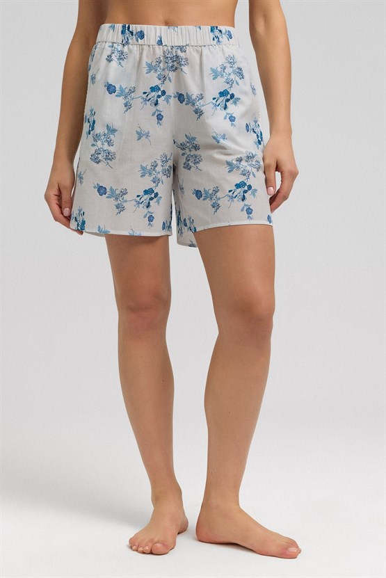 Mısırlı Kadın Pamuk Beli Lastikli Şort Beyaz