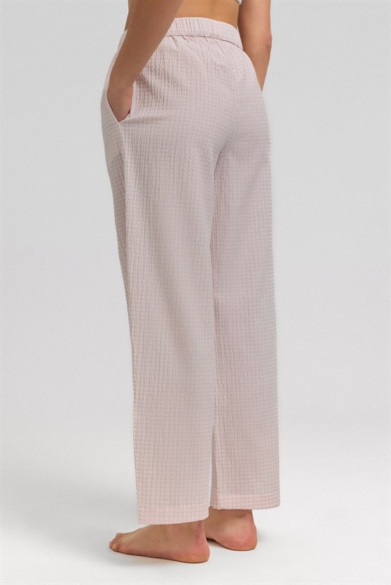 Mısırlı Kadın Pamuk Ekoseli Alt Pijama Açık Pembe