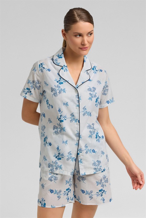 Mısırlı Kadın Pamuk Gömlek Pijama Beyaz