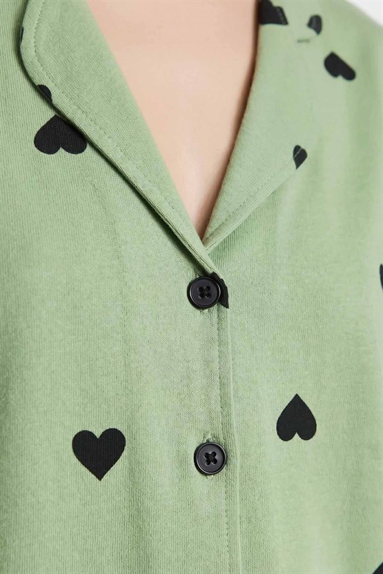 Mısırlı Kadın Pamuk Gömlek Sort Takım Çağla Yeşili