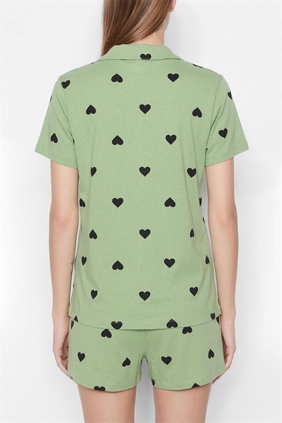 Mısırlı Kadın Pamuk Gömlek Sort Takım Çağla Yeşili