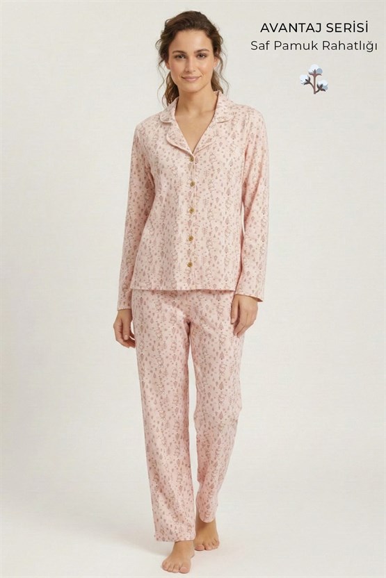 Mısırlı Kadın Pamuk Tavşan Baskı Detaylı Pijama Takım Açık Sarı