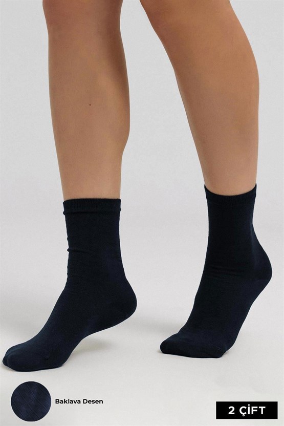 Mısırlı Kadın Pamuklu 4 Çift Motif Desenli Soket Çorap Lacivert