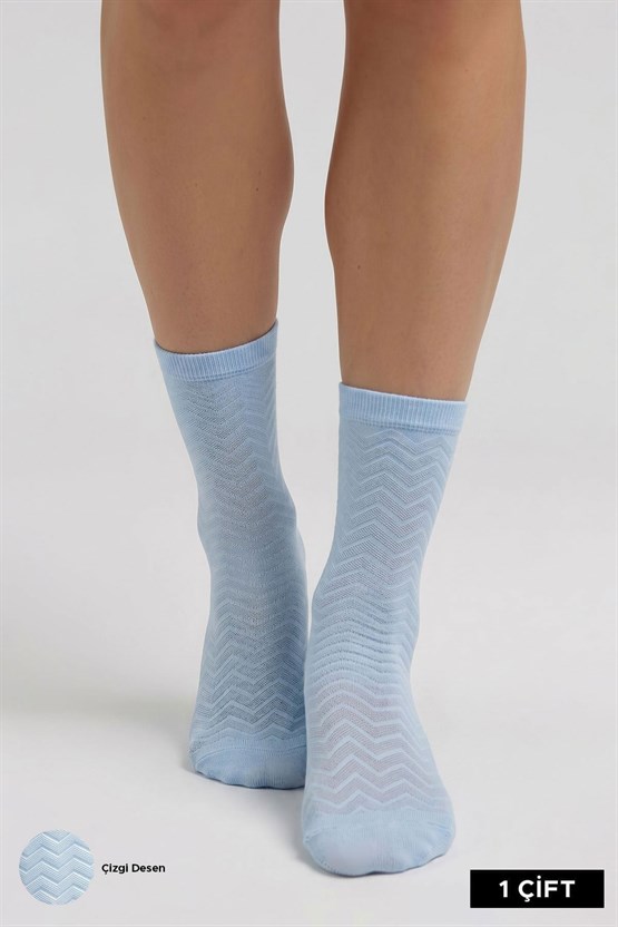 Mısırlı Kadın Pamuklu 4 Çift Motif Desenli Soket Çorap Mavi