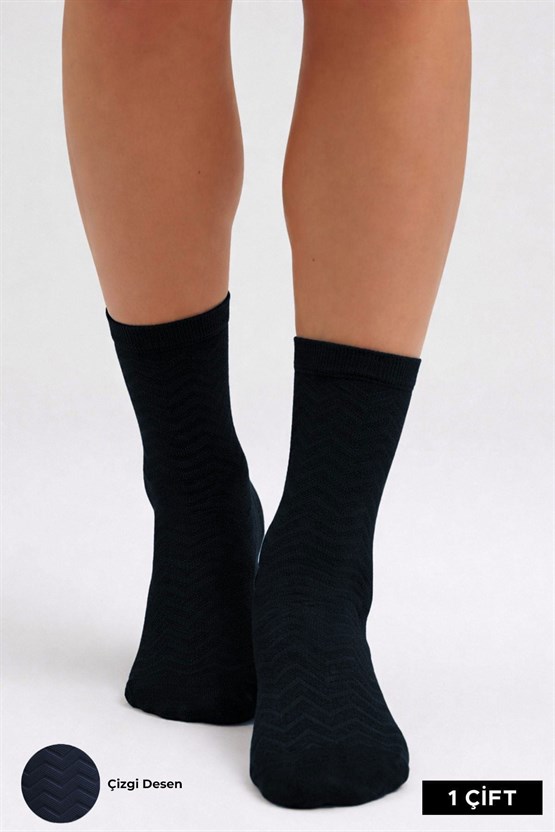 Mısırlı Kadın Pamuklu 4 Çift Motif Desenli Soket Çorap Lacivert