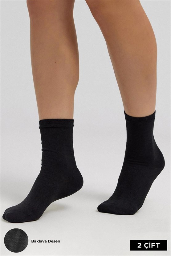 Mısırlı Kadın Pamuklu 4 Çift Motif Desenli Soket Çorap Siyah