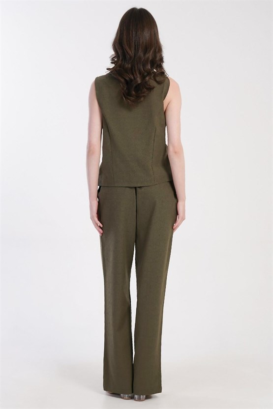 Mısırlı Kadın Pamuklu Dokuma Yelek Takımı Haki