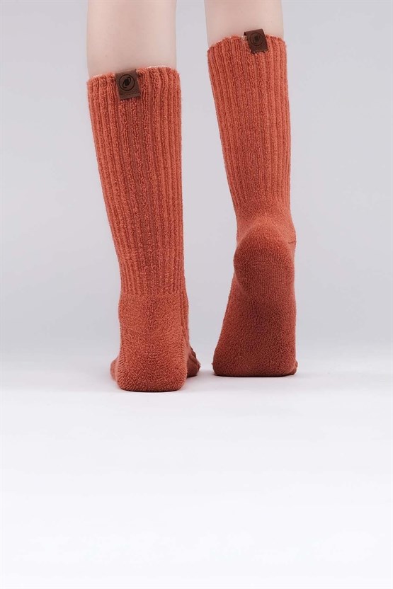 Mısırlı Kadın Pamuklu Havlu Tekli Soket Çorap Kiremit