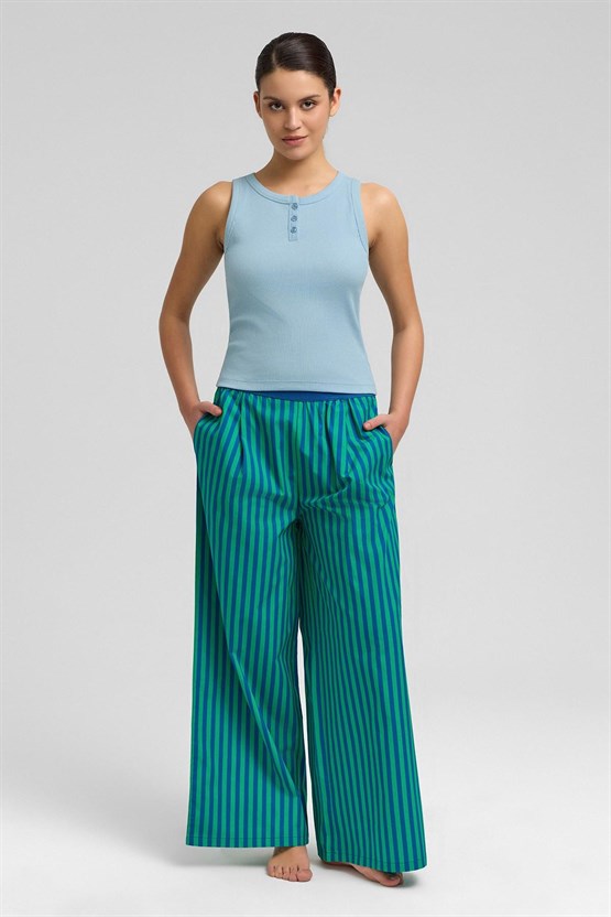 Mısırlı Kadın Pamuklu Kaşkorse Ön Patlı Atlet Açık Mavi