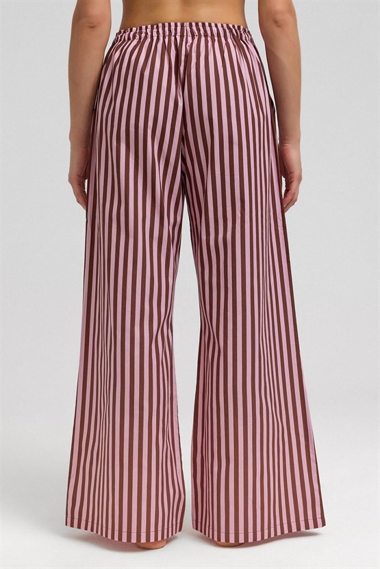 Mısırlı Kadın Pamuklu Poplin Çizgili Pijama Altı / Pantolon Kahverengi/Pembe