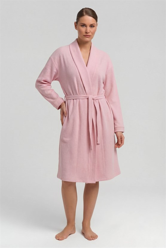 Mısırlı Kadın Pamuklu Waffle Kısa Sabahlık Açık Pembe