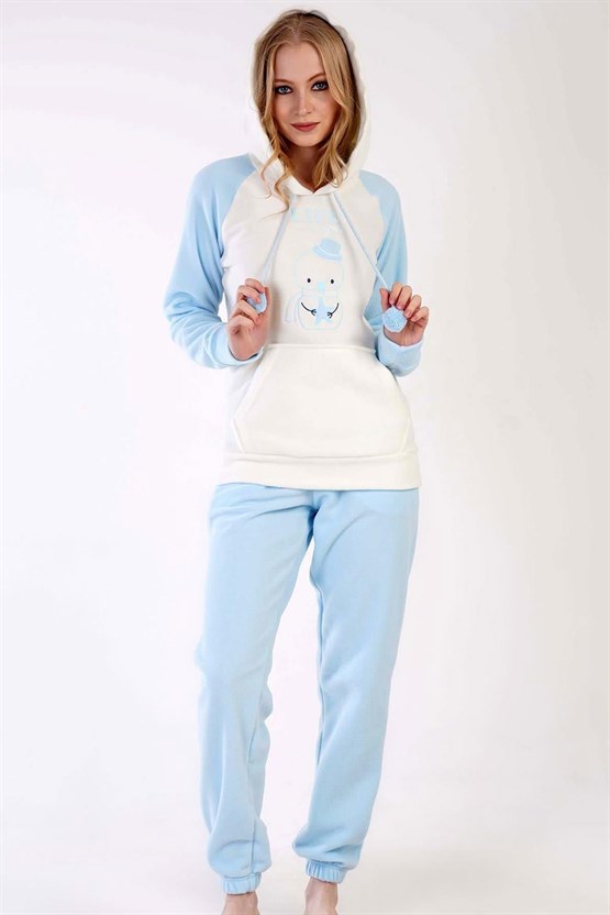 Mısırlı Kadın Polar Uzun Kollu Pijama Takımı Mavi
