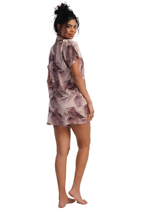 Mısırlı Kadın SATEN Kısa Kollu Şort Pijama Takımı Krem