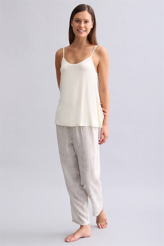 Mısırlı Kadın Saten Dar Paça Alt Pijama Gri