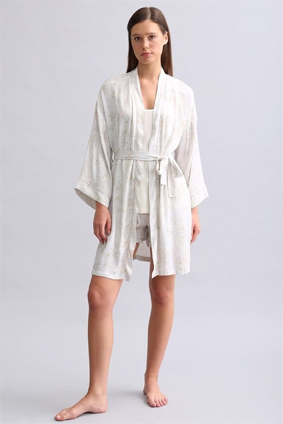 Mısırlı Kadın Saten Kısa Sabahlık Gri