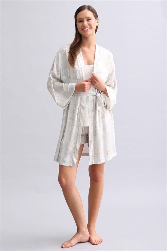 Mısırlı Kadın Saten Kısa Sabahlık Gri