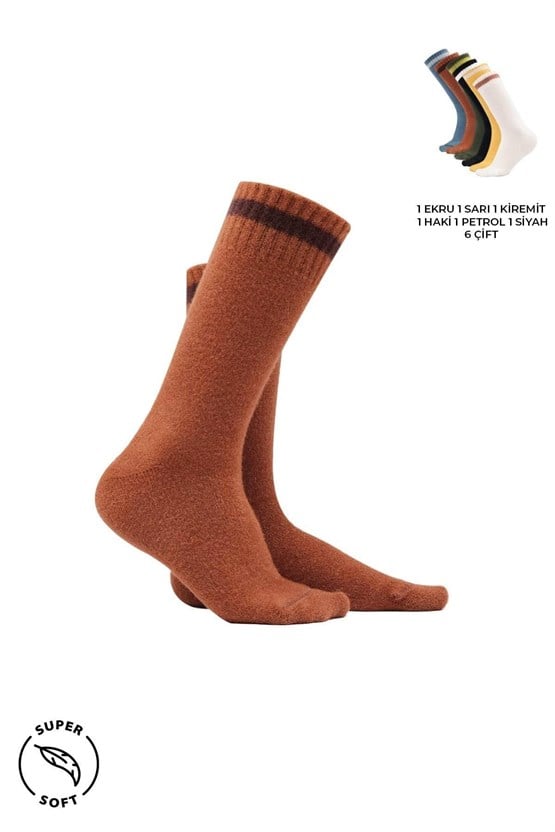Mısırlı Kadın Soft Peluş Termal 6 Çift Kutulu Soket Çorap Çok Renkli