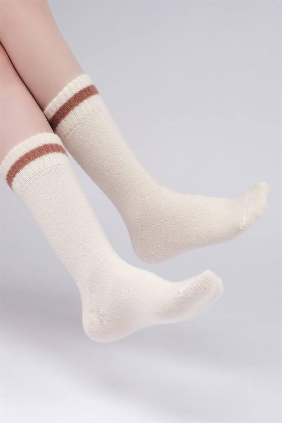 Mısırlı Kadın Soft Peluş Termal Tekli Soket Çorap Ekru