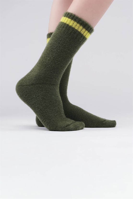 Mısırlı Kadın Soft Peluş Termal Tekli Soket Çorap Haki