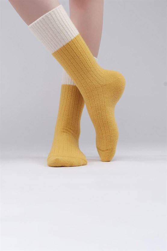 Mısırlı Kadın Soft Peluş Termal Tekli Soket Çorap Sarı