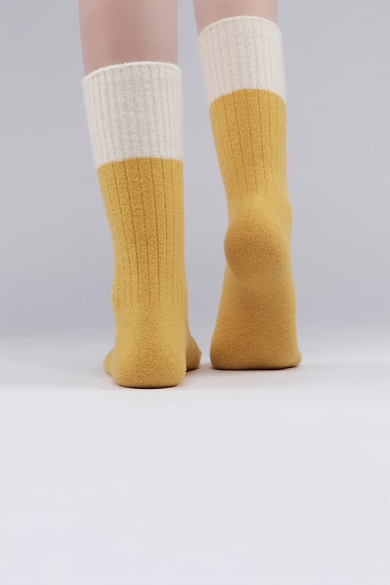 Mısırlı Kadın Soft Peluş Termal Tekli Soket Çorap Sarı