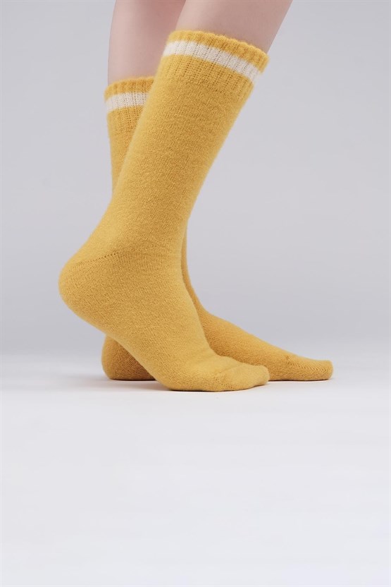 Mısırlı Kadın Soft Peluş Termal Tekli Soket Çorap Koyu Sarı