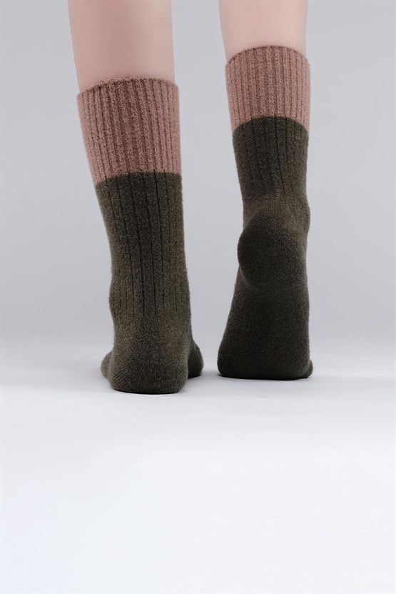 Mısırlı Kadın Soft Peluş Termal Tekli Soket Çorap Haki
