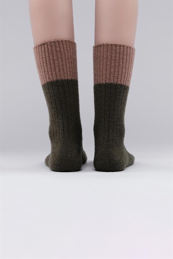 Mısırlı Kadın Soft Peluş Termal Tekli Soket Çorap Haki