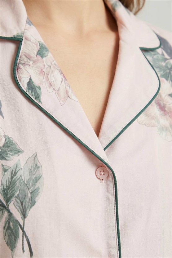 Mısırlı Kadın Viscon Dokuma Kısa Kol Gömlek Pudra