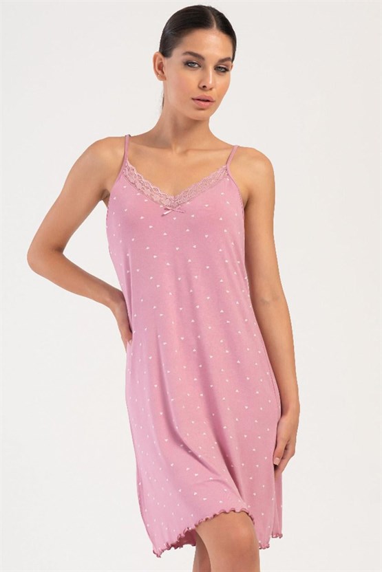 Mısırlı Kadın Viskon Dantelli İp Askılı Tunik Pembe