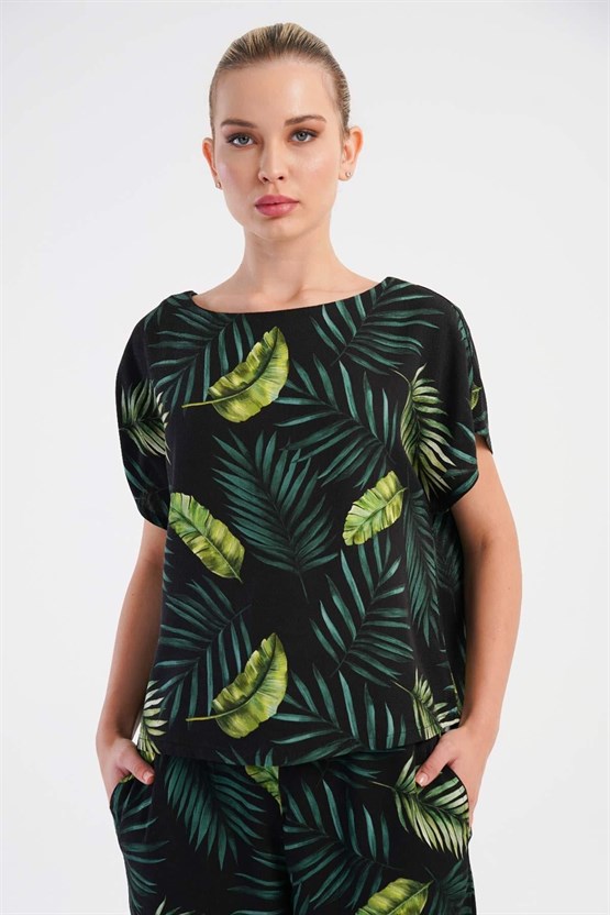 Mısırlı Kadın Viskon Desenli Pantolon Takımı Yeşil